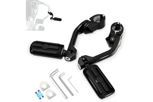HOKUOTOLITE 1.25" (32mm) Adjustable Highway Foot Pegs w/Long Angled Mount Kit,Universal for Harley,Honda,Kawasaki,Suzuki,Yamaha,Indian,Victory Motorcycle w/1-1/4" Engine Guard/Crash Bar,BLACK#2