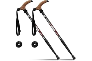 WRZBEST Aluminum Alloy Quick Lock Trekking Pole Anti-Shock Walking Stick Adjustable Cane Crutch for Mountains Trekking Hiking,Ultralight Collapsible with Cork Grips Tungsten Tips