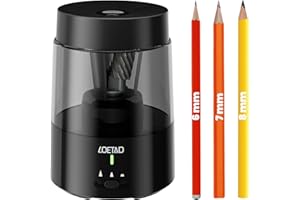 LOETAD Elektrischer Anspitzer mit Behälter Elektrischer Bleistiftspitzer Wiederaufladbar Auto-Stopp Scharf Schnell 6–8 mm für Schule Büro Zuhause