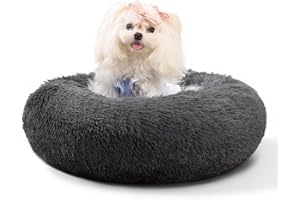 KSIIA Legowisko dla psa, puszyste legowisko dla kota, Ø 50 cm, okrągłe, poduszka dla psa, nadaje się do prania, długi pluszowy kosz dla psa, kosz dla kota, poduszka dla małych psów, ciemnoszare