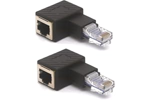 HTGuoji - Adattatore Ethernet RJ45 ad angolo, RJ45, 8P8C, 90 gradi, da maschio a femmina, Cat5e Cat6, connettore patch di rete, 2 pezzi (sinistro)