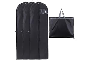 ACCGUYS Niviy Kleidersack Lang 180 cm Anzugtasche,PEVA Atmungsaktiver Wasserdicht Mit Sichtfenster Faltbar Leicht Zu Tragen, Für Anzüge Kleider Sakkos Hemden Abendkleider Anzugsack Voll Schwarz 3 Stück