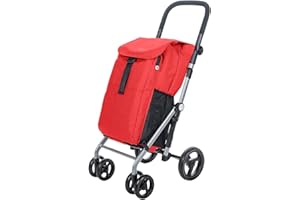 Carlett - Classic Duo Lett430 | Chariot de Courses Pliable | Chariot de supermarché à 4 Roues | Guidon réglable et Frein de sécurité | Sac Extensible 53L + Sac Isotherme 10 L | Rouge