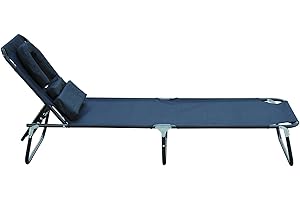 ‎OUTSUNNY Outsunny Sonnenliege Gartenliege Dreibeinliege Relaxliege mit Lesefenster Gesichtsöffnung Schwarz