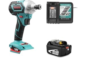 Powayup【Quad Suit】1X per Makita Batteria 18V 5.0Ah BL1850B, 1X per l'avvitatore a impulsi a batteria, 1x 14.4V - 18Volt Ricambio Caricabatterie per Makita 18V Caricabatterie DC18RCT