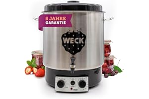 WECK WAT25-A - Macchina per conserve in acciaio inox con termostato di precisione, rubinetto e timer, 30 l, pentola per vin brulé, spremiagrumi a vapore, distributore automatico – Made in Germany