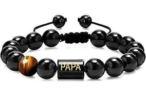 XUANPAI Tigerauge Armband für Männer, 10mm Naturstein Armband Yoga Perlen Achat Elastische Armbänder Herren Armbänder Set Geburtstagsgeschenk für Männer Papa-Sohn-Ehemann-Freund