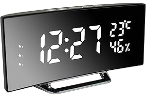 Derkiewn Sveglia Digitale, Grande Schermo a LED da 6.5'', Sveglia da Comodino con temperatura e umidità, Orologio a Specchio con 3 Allarme, luminosità regolabile, Snooze, Alimentato USB (bianco)