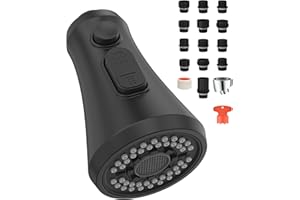 Mbillion Kitchen Faucet Head Replacement 3 Modes Polished Chrome Pull Down Sprayer Head Replacement with 9 Adapters Kitchen Sink Faucet Head (Matte Black)
