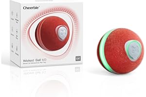 Cheerble Upgrade Interactive Cat Toy, Wicked Ball M3, Automatic Moving Ball for Indoor Cat Kitten, Smart Anti-Depression Pet Fun Gift with Light, Vintag Red