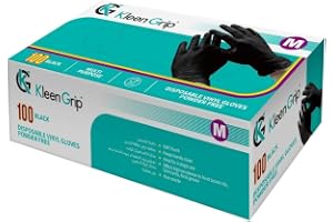 Kleen Grip Black Disposable Vinyl Gloves – Powder Free, Food Safe & Latex Free Gloves for Home, Kitchen, Cleaning & Professional Use (100 Pack Medium)