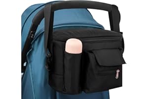 Cozlly Borsa per Passeggino Universale, Organizer Passeggino con Spallacci Regolabili, Borsa Carrozzina Impermeabile, Borsa da Appendere Passeggino, Passeggino Accessori Forniture, Nero