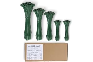 Haus Projekt Cable Ties 500 Pack Green, Assorted Size ​Zipties for Christmas Decorations, 100/200mm x2.5, 200x4.8, 300x3.6, Cable Management Tidy, Heavy Duty Plastic Zip Tie Wraps, Garden Cable Ties