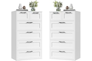 HOCSOK 2 komody białe, komoda do sypialni z 6 szufladami, wysoka szafka z szufladami, kredens do salonu, sypialni, korytarza, nowoczesna, drewniana (2 szt.)