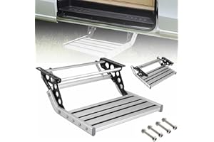 HEYOUTH Gradino Pieghevole per Camper – Pedana in Alluminio Antiscivolo, Carico Massimo 200 kg, Luci LED 12V e Rinforzo a Molla (Installazione con Viti)