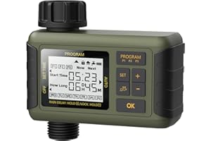 Water Timer for Irrigation, Diivoo Garden Watering System with 3 Programs, Digital Sprinkler Timer IP55 Waterproof, Hose Tap Timer with Rain Delay/Child Lock/Auto&Manual Mode for Lawn Greenhouse
