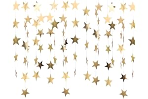 JEZIORO 4 Pcs Gold Star Garland Decoration,Hanging Party Decorations Paper Christmas Bunting,Twinkle Little Stars Happy Birthday Banner Streamers,for New Year Bonfire Night Celebrations Decor Themed Backdrop