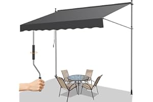 Gimisgu Toldo Manual Retráctil para Exterior, 250x120cm Toldo articulado con armazón para Jardín Balcones, Regulable en Altura, Repelente al Agua, protección Solar, Sin Taladrar, Gris