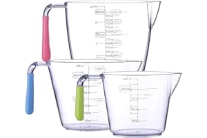 BARDITADUL 3PCS Plastic Measuring Jugs, BPA-Free Measuring Jug for Kitchen & Baking, Measuring Jug Set with Handle, Plastic Jug with Measure Scale and Easy to Read Measurements, Mixing Jug with 200ML/400ML/900ML