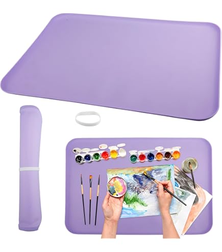GEEKHOM Tappetini In Silicone Per Pittura 2 Pezzi – 60x40 Cm, Lavabili, Antiaderenti Con Bordi Rialzati, Per Bambini (Giallo E Blu)