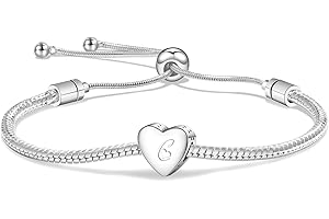 Angelra Bracciale Iniziale da Donna Ragazza Regali, Monogramma A-Z Ciondolo A Forma di Cuore Braccialetto Regolabile Lettera Regalo di Natale Compleanno per Lei Amica Sorella