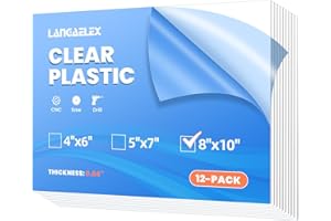 Langaelex 12 Pack 20 x 25cm Plexiglass Sheets, 1mm Thick Clear Flexible Plastic Sheets for Picture Frame Glass Replacement, Projects Display, Painting (8 x 10 inch)