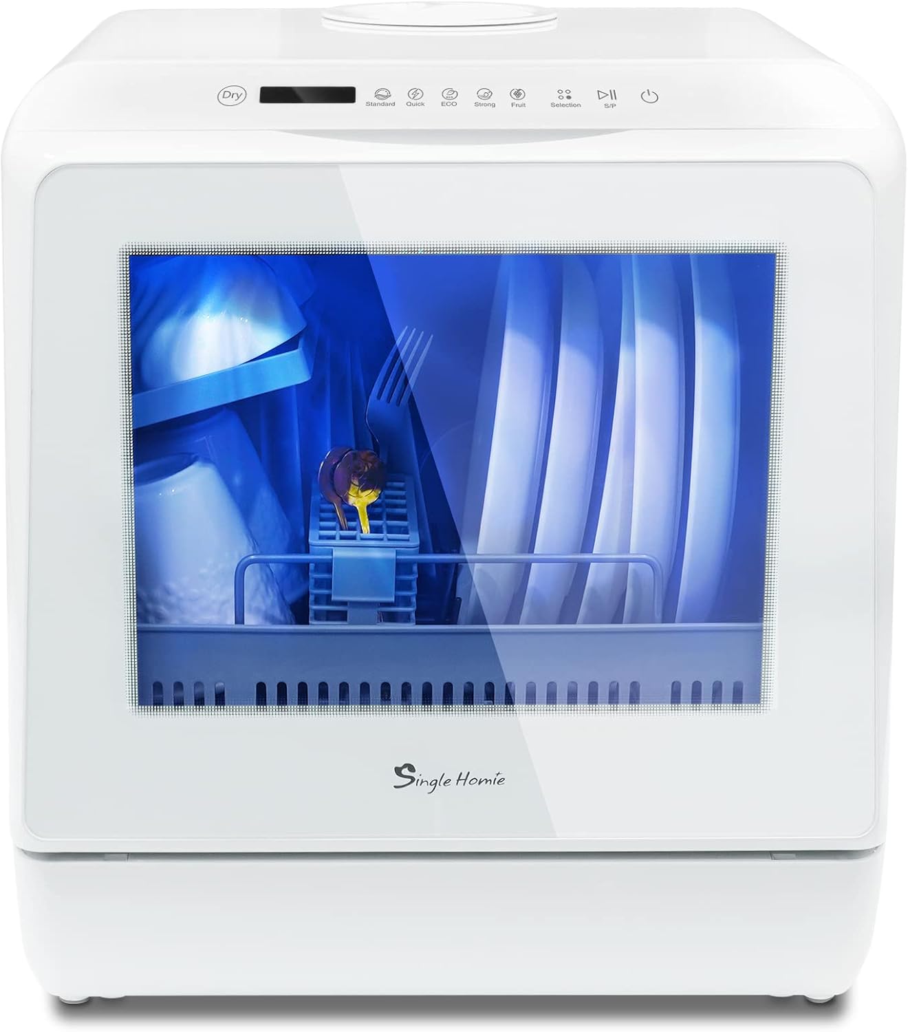 Mini Lavavajillas Portátil, Lavavajillas de encimera, 6 Programas, Depósito de Agua Integrado de 5L, Control Táctil, Pantalla LED, Lavado de Frutas, Sin Instalación