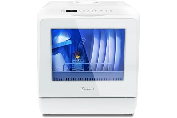 mini Lave-vaisselle de table comptoir portable, 5 programmes, deux modes d'alimentation en eau avec commande tactile, affichage à LED, lavage de fruits, installation gratuite-blanc