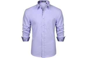 HISDERN Camicia Formale da Uomo Abito Classico Abbottonato Camicie Casual Colletto Manica Lunga vestibilità Regolare
