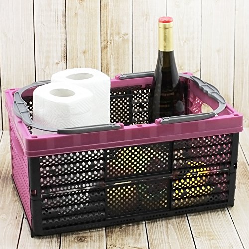 COM-FOUR® Klappbox mit Henkeln, klappbarer Einkaufskorb, 16 Liter, 40 x 26 x 20 cm (lila) - 2