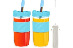 DUNSOO Bubble Tea Becher mit Deckel und Strohhalm 730 ml 2er, Wiederverwendbare Gläser für Milchshakes, Säfte, Smoothies, Biere