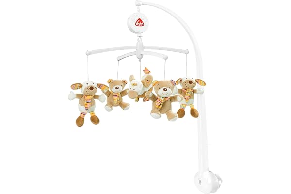 Fehn Mobile musical Rainbow - Mobile à remonter avec mélodie musicale Bonne lune et figurines pour apaiser et occuper - Avec fixation au lit pour bébé de 0 à 5 mois