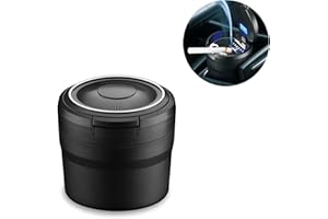 GENOSSEN Auto Aschenbecher mit LED Licht und Deckel - Tragbarer Edelstahl Zigarettenhalter für Fahrzeug, Van, Outdoors, Camping (Schwarz)