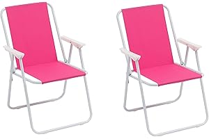 Baroni Home Sedia Pieghevole da Mare, Sedia Spiaggia o Campeggio in Tela, Sedia da Esterno con Braccioli Colorata 52x44x76 cm (Set 2 Fucsia)