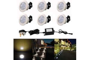 CHNXU Pack of 6 x 60mm - Large Warm White Led Plinth Kitchen Garden Lights Outdoor 1.5W Waterproof Drive Over Lights - IP67 12V