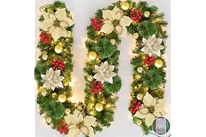 FAIRYAUSHOPYA Guirnalda de Navidad,Guirnalda Navidad con Luces,Guirnaldas navideñas de 270cm,Guirnalda Navidad Verde Decoración Utilizada para escaleras y chimeneas navideñas(2.7M-Doradas)