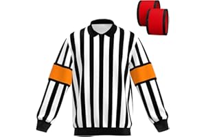 GREAT CALL ATHLETICS GCA Pro Eishockey-Trikot, langärmelig, Schiedsrichtertrikot, offizielles Schiedsrichter-Shirt, kostenlose abnehmbare Armbänder in Orange und Rot für Herren