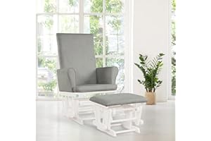 COSTWAY Nursing Glider and Footstool, Reclining Maternity Chair with Padded Cushions, Detachable Seat Cover, Wood Rocking Baby Nursery Furniture (Grey)