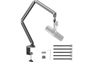 FULAIM Microphone Boom Arm with Desk Mount Compatible with RODE/Shure Mic, Adjustable Aluminium Alloy Mic Arm Stand with 3/8" to 5/8" Screw Adapter for Game Podcast Broadcast Interview (Gray)
