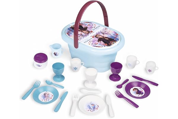 Smoby - La Reine des Neiges - Panier Pique Nique - Poignée de Transport - 21 Accessoires - Tasses, Verres, Assiettes, Cuillères, Fourchettes et Autres - A Partir de 3 Ans - Fabrication Française