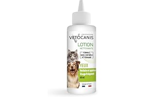 Vetocanis | Gouttes Yeux Chien et Chat 60ml | Hygiène du Chien et du Chat Toutes Tailles et Tous Âges | Lotion pour Yeux Hydratante , Blanc (L'emballage peut varier)