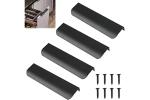 CAYBATS 4 Pezzi Maniglie Nascoste per Mobili, Maniglia per Porte Invisibili, Maniglia Moderna a Scomparsa in Alluminio per Armadi e Cassetti, Design Elegante e Minimalista, Adatte per Cucina e Bagno (Nero)