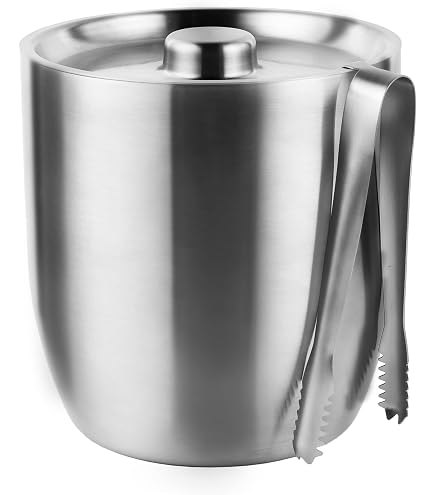 Seau à Glace Acier Inoxydable 2L Zythrem - Double Paroi Isotherme | Avec Pince Et Passoire - Pour Bar, Fêtes