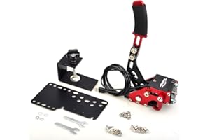 CNRAQR PC Racing Game USB Handbrake for 16Bit SIM for Racing Games, Compatible with Logitech G27 G29 G920 G923 T500 T300 Simulate Linear Handbrake Red（With Fixing Clip and Plate