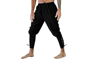 YAOHUOLE Men’s Medieval Trousers Linen Pirate Pants Viking Renaissance Costume Drawstring Elastic Waist with Pocket