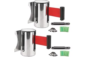 Wall Mounted Belt Security,Yueser 2pcs Stainless Steel Wall Mounted Belt Barrier Retractable Queue Rope Barrier Belt for Playground Park Hotel Crowd Control (3m,Red)