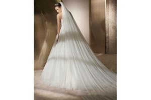 HKSCKJ Voile de Mariée à 2 Couches Longue Queue Voile de Mariée Cathédrale Tulle Souple Voile de Photographie Blanc avec Peigne Voile de Mariage Femmes Classique pour Bal, Fête Longeur 3M