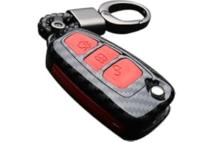 Happyit Obudowa kluczyka z włókna węglowego ABS + silikonowa osłona kluczyka samochodowego, brelok do Ford Focus, Mondeo, Edge, Fiesta Kuga, Mondeo MK4 Fusion, Escort, Ecosport (włókno węglowe B + czerwień)