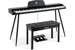 MUSTAR Piano digital de 88 teclas con taburete para piano, tamaño completo con 3 pedales, piano electrónico portátil, piano digital para el hogar con USB MIDI y soporte, color negro