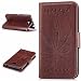 Produktbild Lonchee Sony Xperia M2 / M2 Wallet Tasche Brieftasche Schutzhülle , Ahornblatt geprägtes Muster Design Hochwertige PU Leder Folio Tasche Case Hülle im Bookstyle mit Standfunktion Kredit Kartenfächer (braun)